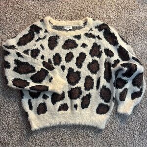 Umgee Women's Chic Fuzzy Leopard Print Knit Sweater - Cream, Black and Brown